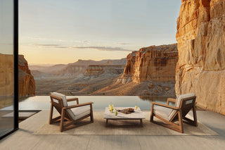 Tan Guor Desert view with chairs and table.