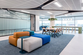 Infosys office lounge with colorful seating