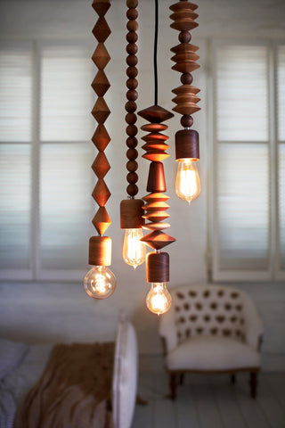 Wooden pendant light cluster with Edison bulbs