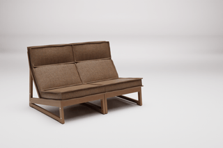 Brown two-seat sofa on a white background.