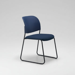 Blue chair with black metal frame on a white background