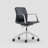Black office chair with wheels on a light gray background