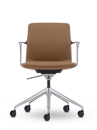 Million tan front chair with chrome base on a white background