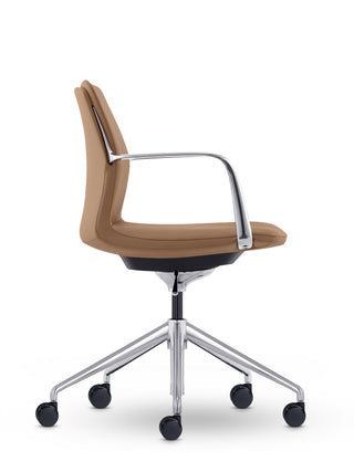 Million tan side chair with a chrome frame on a white background
