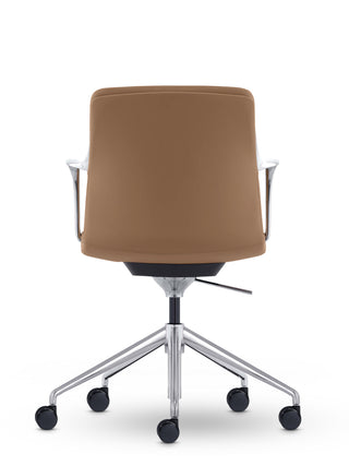 Million tan back chair with a metallic base on a white background