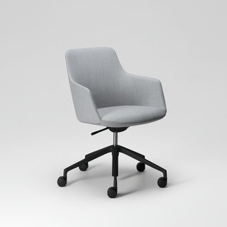 Gray office chair with black wheels on a white background