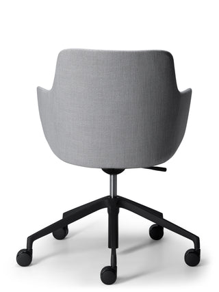 Gray office chair with black wheels on a white background