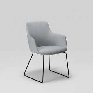 Gray chair with black metal legs on a white background