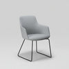 Gray chair with black metal legs on a white background