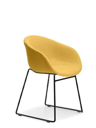 Ayla Yellow chair with black metal legs on a white background
