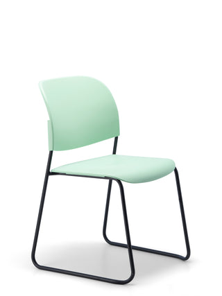 Advanta_Lumia-72 light green chair with black metal frame on a white background