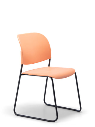 Advanta_Lumia-74 chair with peach seat and backrest on a black metal frame against a white background