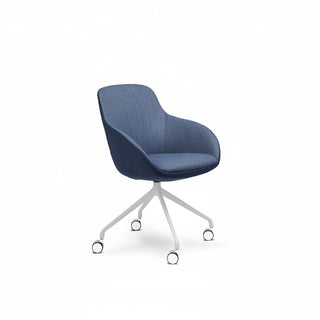Blue office chair with white swivel base on a white background