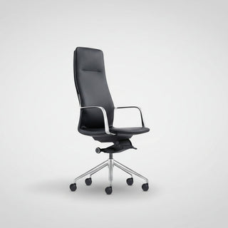 Black office chair with high backrest on a white background