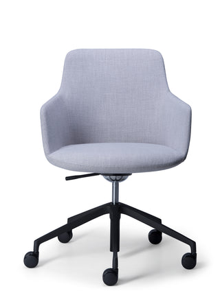 Gray office chair with black wheels on a white background
