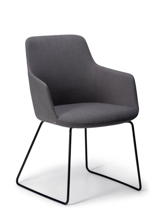 Gray chair with black metal legs on a white background