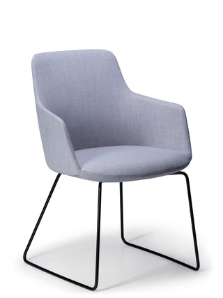 Gray chair with black metal legs on a white background
