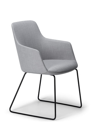 Gray chair with black metal legs on a white background