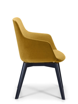 Yellow chair with black legs on a white background
