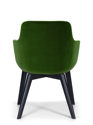 Green chair with black timber legs on a white background