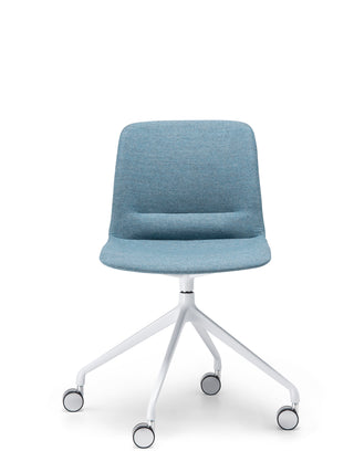 Nu Soul front blue chair with white wheels on a white background