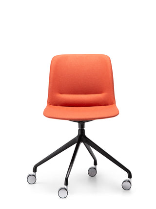 Nu Soul front orange office chair with black wheels on a white background