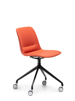 Nu Soul angle orange office chair with black swivel base on a white background