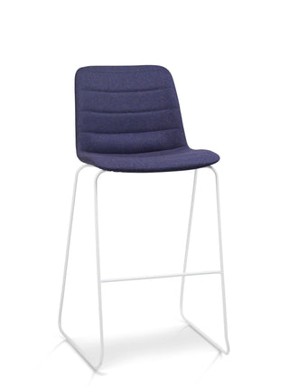Front angle Nu Soul blue stool with white legs on a white background
