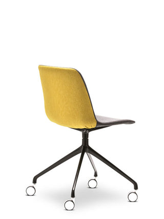 Yellow office chair with black base on a white background