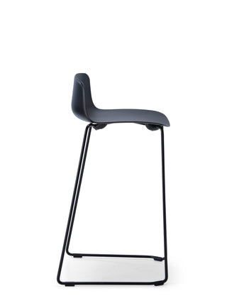 Modern bar stool with black seat and legs on a white background