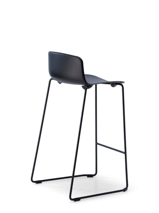 Black bar stool with a modern design on a white background