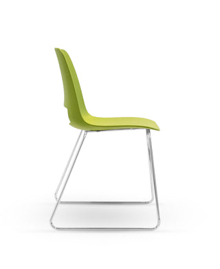 Side Nu Soul green chair with a transparent base on a white background