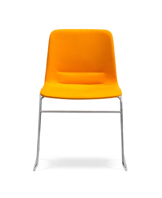 Nu Soul orange chair with chrome legs on a white background