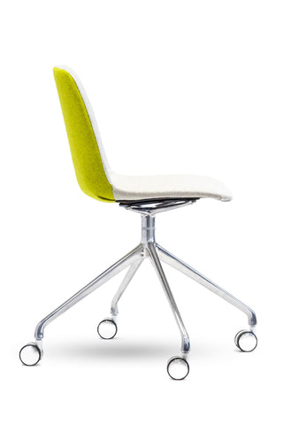 Modern office chair with green backrest and white seat on a white background