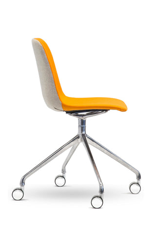 Modern office chair with orange seat and gray backrest on a white background