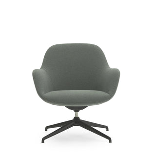 Gray armchair with black swivel base on a white background