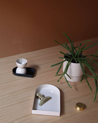 Still life with modern decor and plant.