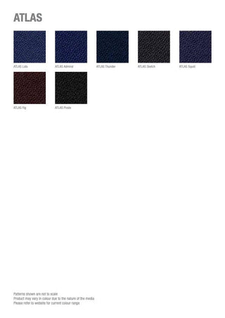 Atlas fabric swatches in various colors