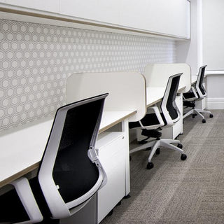 Aveya2 modern office cubicles with white and black chairs