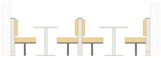 Illustration of restaurant seating arrangement.
