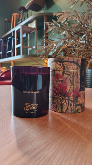 Bush Magic candle and packaging