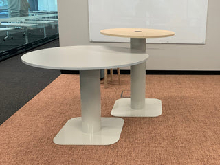 Chunky round tables in office space