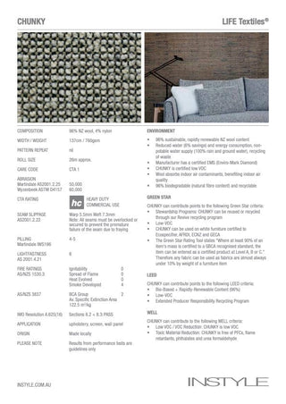 Chunky fabric specification sheet