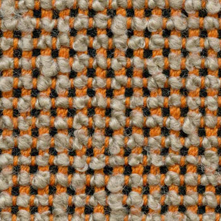 Chunky woven fabric with orange and black grid pattern