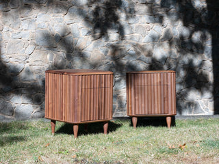 Edited photo of two mid-century modern wooden cabinets