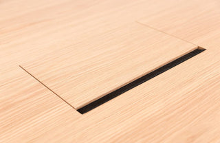 wooden table surface with recessed section