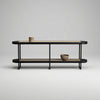 Two-tiered shelf on a plain background