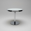 Colour backed glass top table with polished edge band