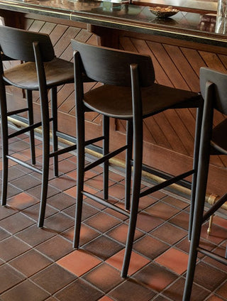 Bar chairs at a bar.