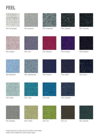 Fabric swatches with FEEL colors.